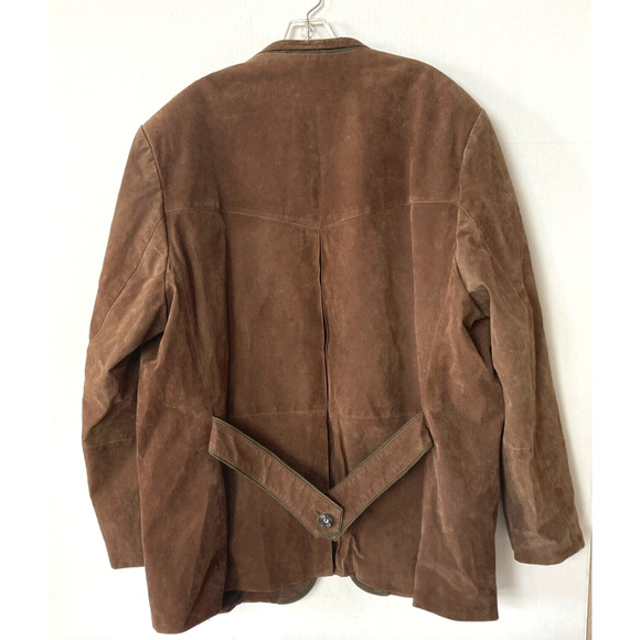 Mens Unisex Suede Genuine Leather Jacket Brown Vintage Western Embroidery 46 - Picture 2 of 10